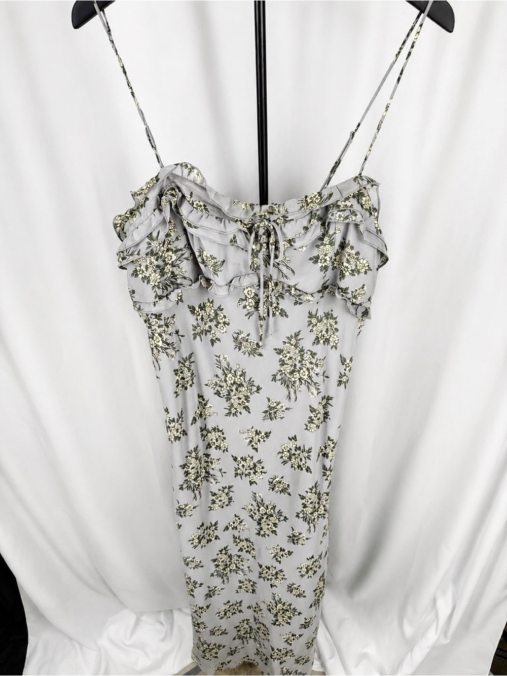 wild fable Light Gray Floral Ruffle Maxi Dress